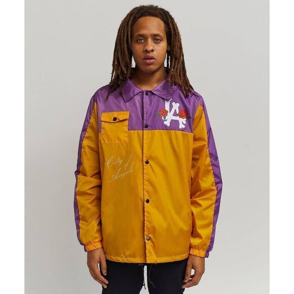 New XXL Reason Los Angeles Coaches Jacket Snap Front with Pocket NWT Purple Gold - Picture 1 of 7